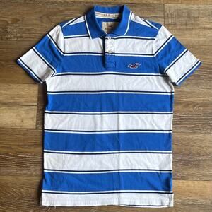 VTG Y2K Hollister Thick Striped Surfer Cut Polo Shirt Mens XL Rugby Preppy Blue